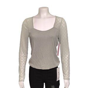 Crave Fame Juniors' Flocked Illusion Mesh-Sleeve Top - Desert Sage
